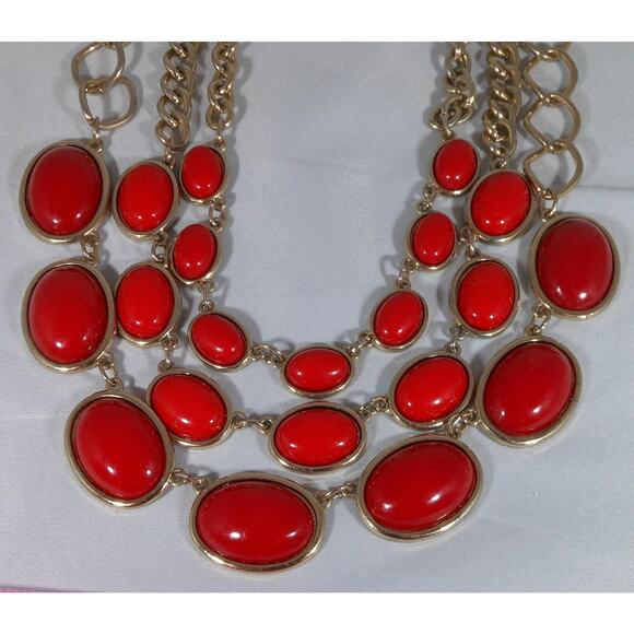 Vintage Gold Chain Necklace Three Strand Oval Link Pendant Reddish Brown 18"+3 - Picture 1 of 5
